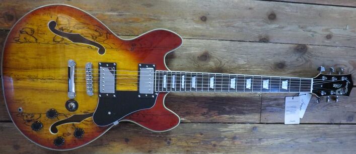 Musoo 335 style left hand Jazz Electric Guitar Flame Maple top Semi-Hollow Body Chrome Hardware